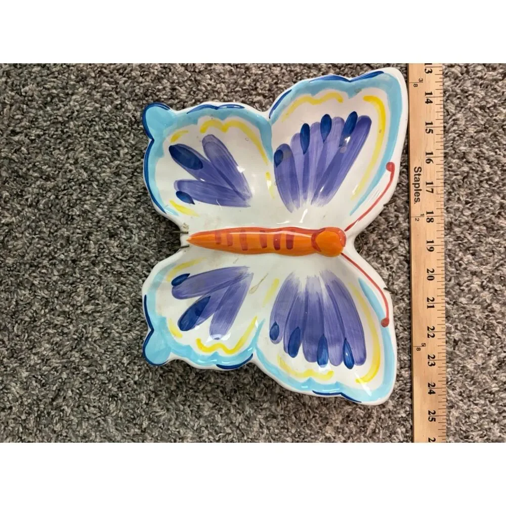 Butterfly candy dish or decoration with brass wall hanger attached